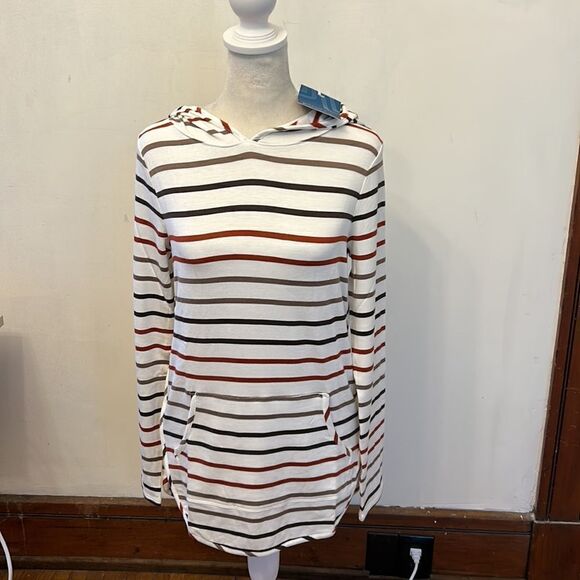 Market & Spruce rust green striped hooded long sleeve sweatshirt Size XS New - Picture 2 of 9